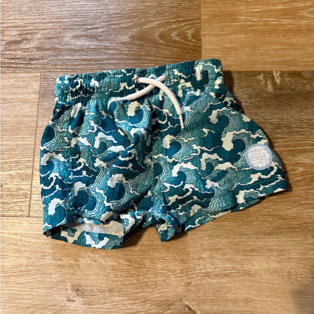 Little Surfer Dude -Blue and White Patterned Swim Shorts